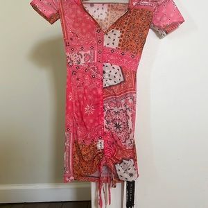 SHORT SLEEVE pink mesh bandana dress